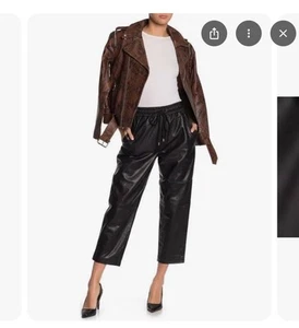 $600 Walter Baker Minh Cropped Black lambskin Leather Pants Size L Drawstring - Picture 1 of 9