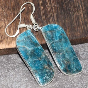 Blue Apatite 925 Silver Plated Gemstone Earrings 2.1" Women Jewelry AU B522 - Picture 1 of 3