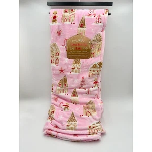 Gingerbread Lane Velvet Plush Throw Blanket Pink Christmas Holiday 60 x 70 - Picture 1 of 7