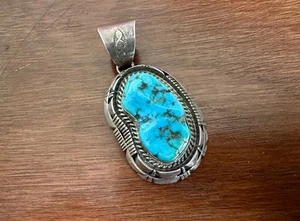 Signed KY Large Sterling Silver 925 Turquoise Necklace Pendant - Picture 1 of 5