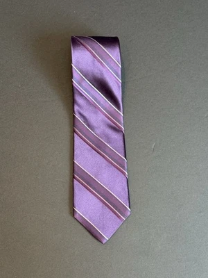 DKNY Men’s Silk Tie – Pink & Burgundy Diagonal Stripe Pattern – Classic Neckwear - Image 1 of 4