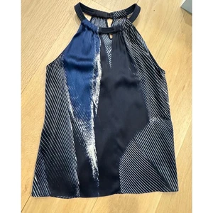 Elie Tahari Navy Abstract Halter Neck Top Size XS - Picture 1 of 6