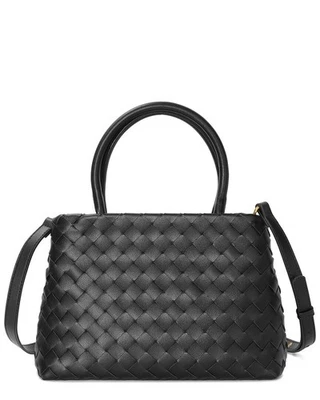 Bolso de cuero Tiffany & Fred Paris tejido a mano con asa superior para mujer negro Foto 1 de 3