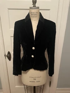 RoccoBarocco Vintage Black Gorgeous Velvet Quilted Tuxedo Jacket Sz 42 - Picture 1 of 10