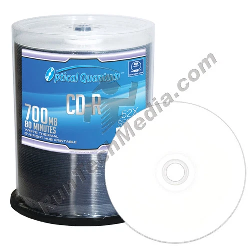 100 OQ 52x 80 min / 700 MB CD-R White Thermal Everest HUB Printable OQCD52WTP-E - Image 1 of 1