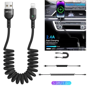 Coiled iPhone Cable for Apple CarPlay Coiled iPhone Charger Cable Retractable - Picture 1 of 11