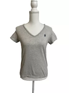 Polo Ralph Lauren Damen T-Shirt S grau V-Ausschnitt Kurzarm Navy Polo Pferd - Bild 1 von 5