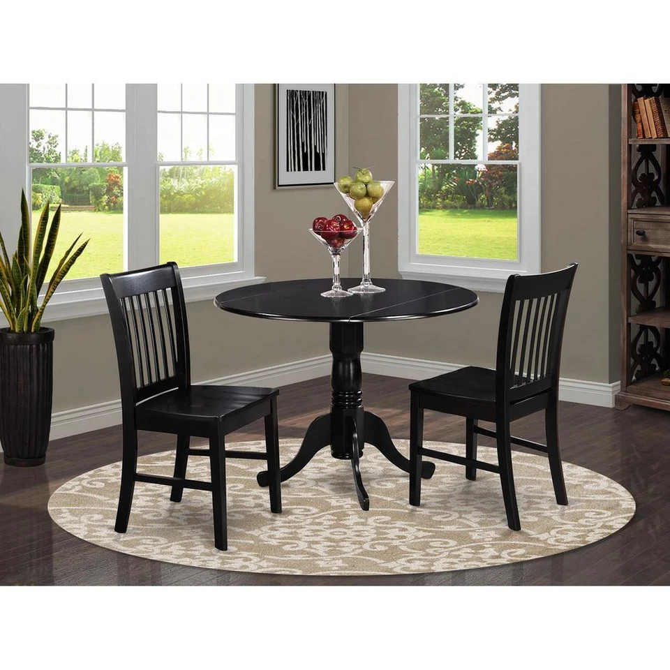 East West Furniture Dlno3-blk-w 3-piece Kitchen Table and Chairs Set Black