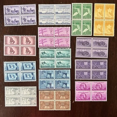 EARLY US LOT OF 14 DIFFERENT 3C MNH STAMP BLOCKS IN CLEAR PROTECTORS - Image 1 of 4