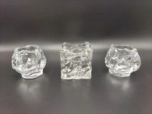 Ice Glass Candle Holders Ice cube Icy Melting Votive Heavy Thick Set Of 3  - Picture 1 of 20