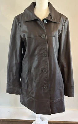 Pelle Studio Brown Genuine Leather Pockets 4 Button Up Jacket Size Medium - Image 1 of 4