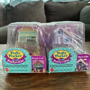 VINTAGE SEALED 1994 POLLY POCKET POLLYVILLE BEACH CAFE MATTEL 11199 & SKI LODGE - Bild 1 von 8
