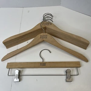 Lot of 8 Eileen Fisher Woman Wooden Retail Clothes Hangers Grips Silver Metal - Picture 1 of 4