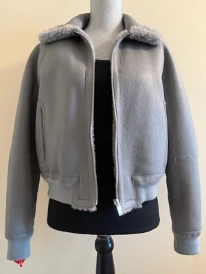 THEORY REVERSIBLE DOLMAN SHEARLING PUFFER JACKET SIZE SMALL IN GRAY - Image 1 of 4