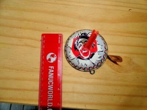 Vintage Tin Litho Metal Noise Maker Party Bell Clown face white and Red - Imagen 1 de 3