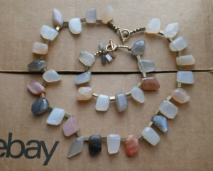 Moonstone 18" Necklace & 7.5" Bracelet Peach White Grey Black Brass w YGF Toggle - Picture 1 of 24