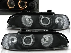 bmw e39 1995-1999 2000 2001 2002 2003 headlights lpbm09 angel eyes black - Picture 1 of 1