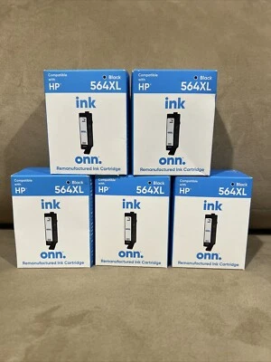 Lote 5 Onn. Cartucho de tinta negro 564XL caduca 2024 sellado compatible con HP. NUEVO Foto 1 de 4