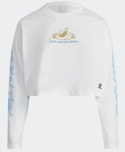 ADIDAS T -SHIRT LONG SLEEVE CROP TOP LADIES WHITE (PLUS SIZE) XL BNWT RRP £40+ - Picture 1 of 8