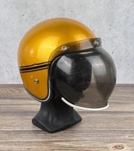 Metallic Gold Motorcycle Helmet With Paulson Bubble Face Shield VINTAGE - Picture 1 of 7