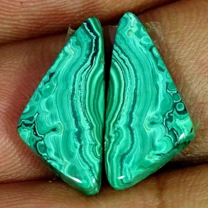 Natural Malachite Cabochon Pair Wire Wrap Gemstone Africa 13.50 Cts 9X19X4MM - Picture 1 of 7