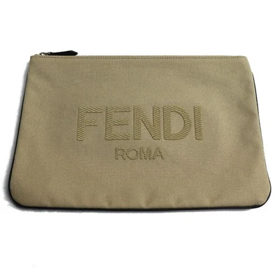 Bolso Clutch FENDI Plano Beige 7N0111 Unisex Algodón Cuero Buen Estado Foto 1 de 4