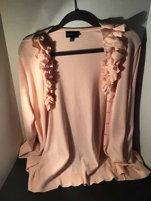 DIALOGUE RUFFLE VNECK IVORY CARDIGAN WORSHIP BUSINESS TRAVEL WORK CASUAL SOFT 1X - Image 1 of 2