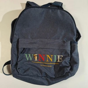 Winnie The Pooh Bear Embroidered Blue Denim Typo Backpack Adjustable Strap - Picture 1 of 8