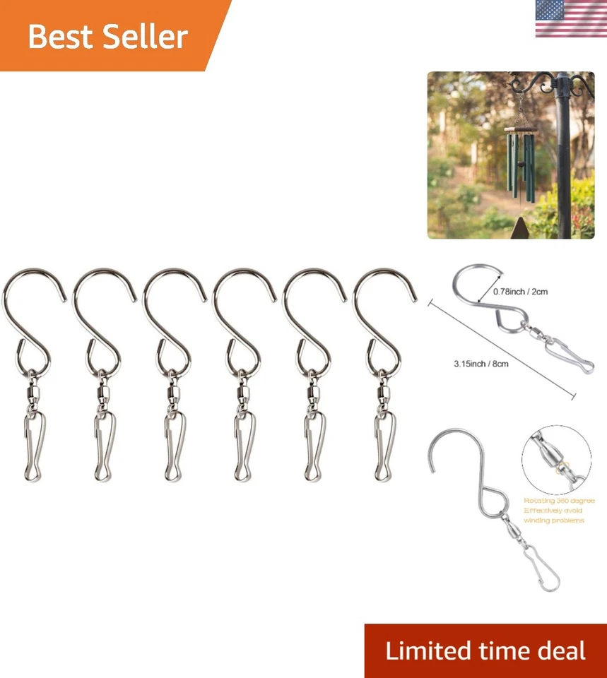 Kuuqa Swivel Hooks Clips for Hanging Wind Spinners Chimes Silver 6pcs