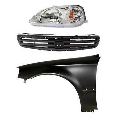 Headlight Kit For 1999-2000 Honda Civic Left Lens/Housing Textured Grille Sedan - Изображение 1 из 4