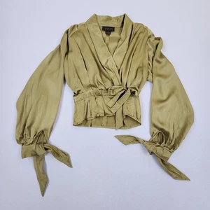 Classiques for Nordstrom Bronze Crossover Wrap Tie Blouse Sz 6 100% Silk - Picture 1 of 10