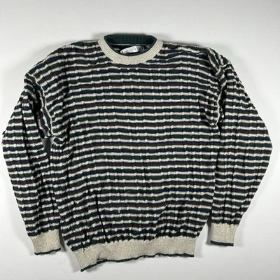Vintage Geoffrey Beene Sweater Mens L Multicolor 3D Striped Textured Knit 90s - Image 1 of 4