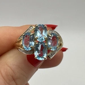 Anillo de diamantes y topacio azul Londres de oro macizo de 9 quilates - piedras naturales y diapositiva talla V.5 - Imagen 1 de 13