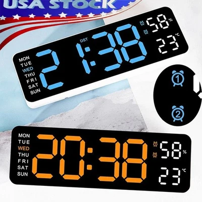 LED Digital Large Display Wall Desk Alarm Clock With Calendar Temperature Date - Image 1 of 4