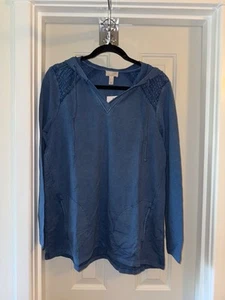 LOGO Life by Lori Goldstein French Terry Pullover Hoodie STEEL BLUE sz SMALL - Picture 1 of 2