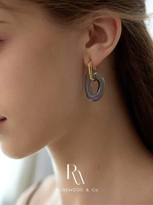 Pendientes de aro enchapados en oro de 18 quilates de resina azul listos para regalo E015 Foto 1 de 4