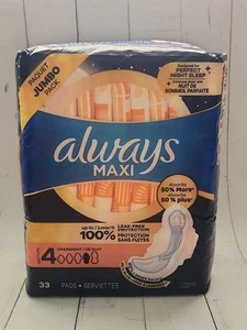 Almohadillas Always Maxi Overnight con alas, talla 4, absorción durante la noche, 33 almohadillas - Imagen 1 de 2