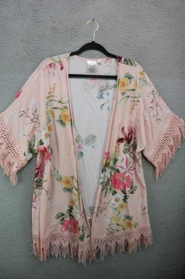 Сливовый красивый сахар коралл крючком бахрома открытый передний цветочный кардиган-XS/S-BOHO - Изображение 1 из 4