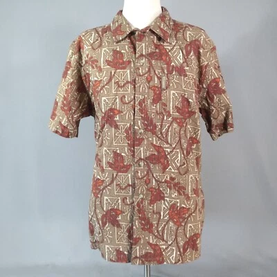 Columbia Camisa Hombre XL Extra Grande Marrón Tiki Lounge Camp Algodón Hawaiano Foto 1 de 4