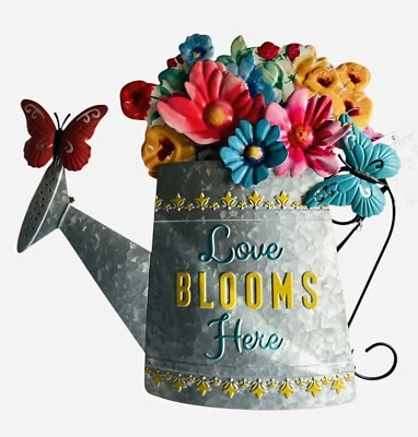 Pioneer Woman Watering Can Butterfly Flowers Garden Yard Stake Metal Farmhouse - Image 1 of 4