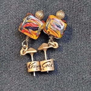 Kenneth Cole Vintage signierte Kunstglas Ohrringe, Zylinderrücken - Bild 1 von 9