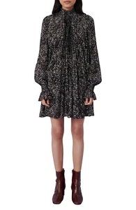 Maje Metallic Spot Print Long Sleeve Silk Blend Swing Dress Black Multi 36 US S - Picture 1 of 3