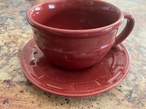 LONGABERGER Oversized Vitrified Mug Cup & Saucer Plate Paprika Woven Traditions - Picture 1 of 4