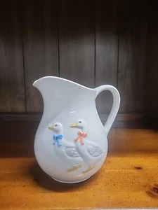 Vintage Otagiri Krug Milchkännchen weiß Keramik Ente Paar mit Bändern Japan - Bild 1 von 3