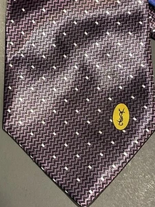 Yves Saint Laurent Mens Tie with Logo Purple Checked 4” X 54” Elaborate Worksets - Picture 1 of 6