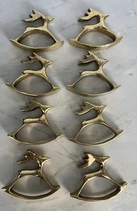Vintage Brass Rocking Reindeer Deer Napkin Rings Holder Set of 8 - Picture 1 of 13