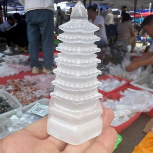 3.8" Natural White stone paste Pagoda of Cultural Prosperity Reiki Heal - Picture 1 of 5