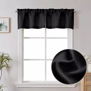 Black Valance for Windows, Faux Linen Slub Textured Small Kitchen Window Valance - Picture 1 of 12