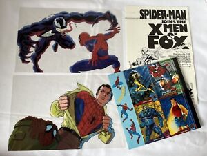 1994 Fleer Spider-man + X-Men (2) 4 card uncut sheets + Spiderman X-Men acetates