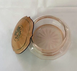 Vintage Celluloid Lidded Pink Glass Powder Jar Trinket Box Vanity Set - Picture 1 of 6